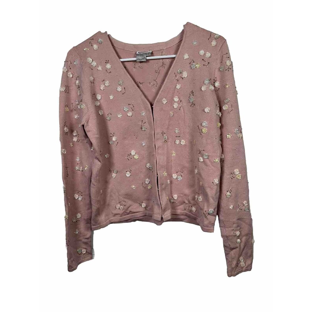 Worth Sweater Cardigan shell cami beaded Flower top fine knit Size S